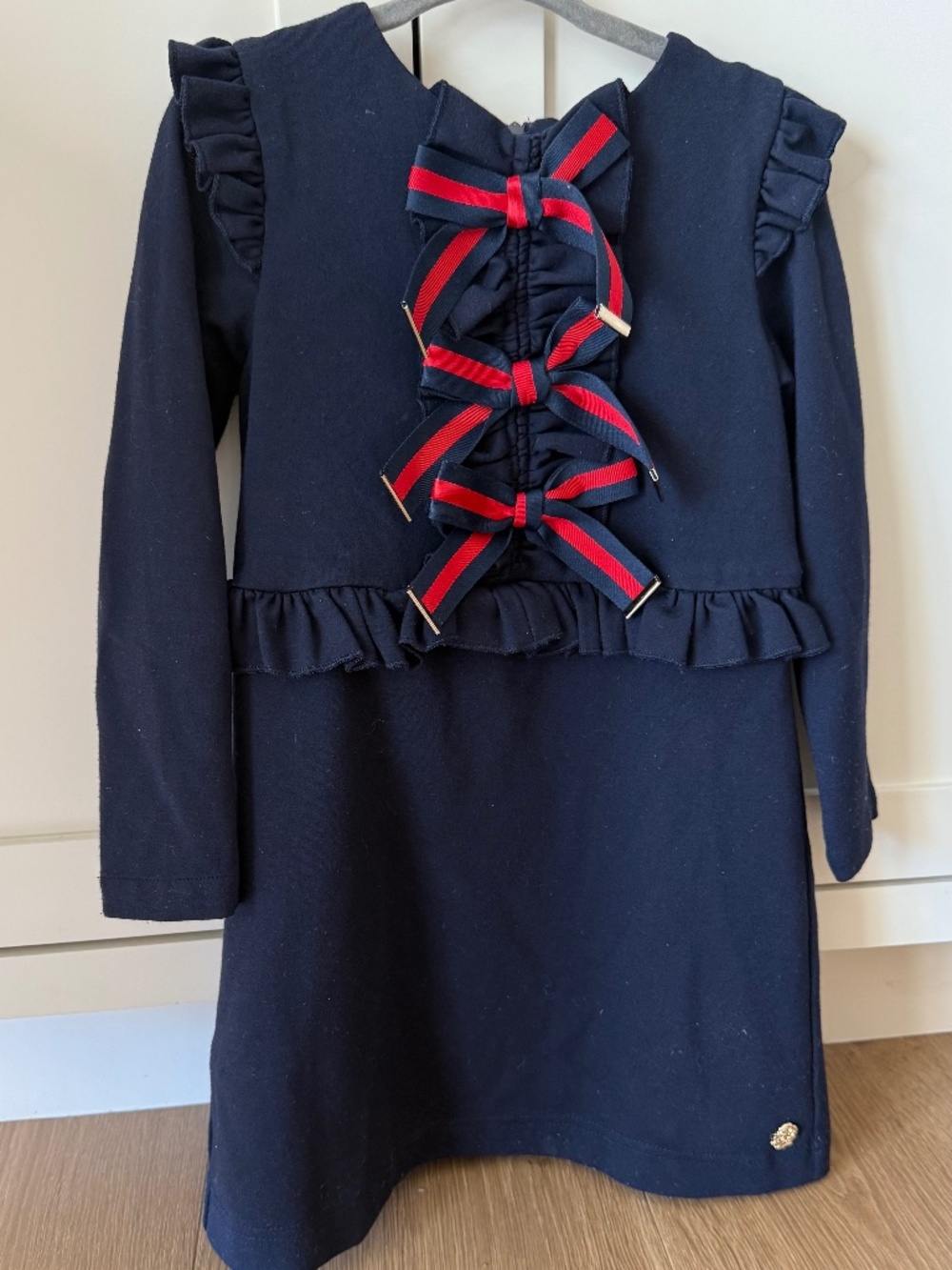 Stefania Navy Dress with Bows - Size 5